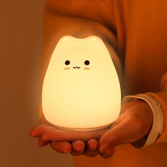 Cat Night Light for Kids,Cute Night Lamp for Nursery,Squishy Silicone Cat Touch Lights Portable, Gift for Birthday and Christmas for Kids Baby Children(M Cat)