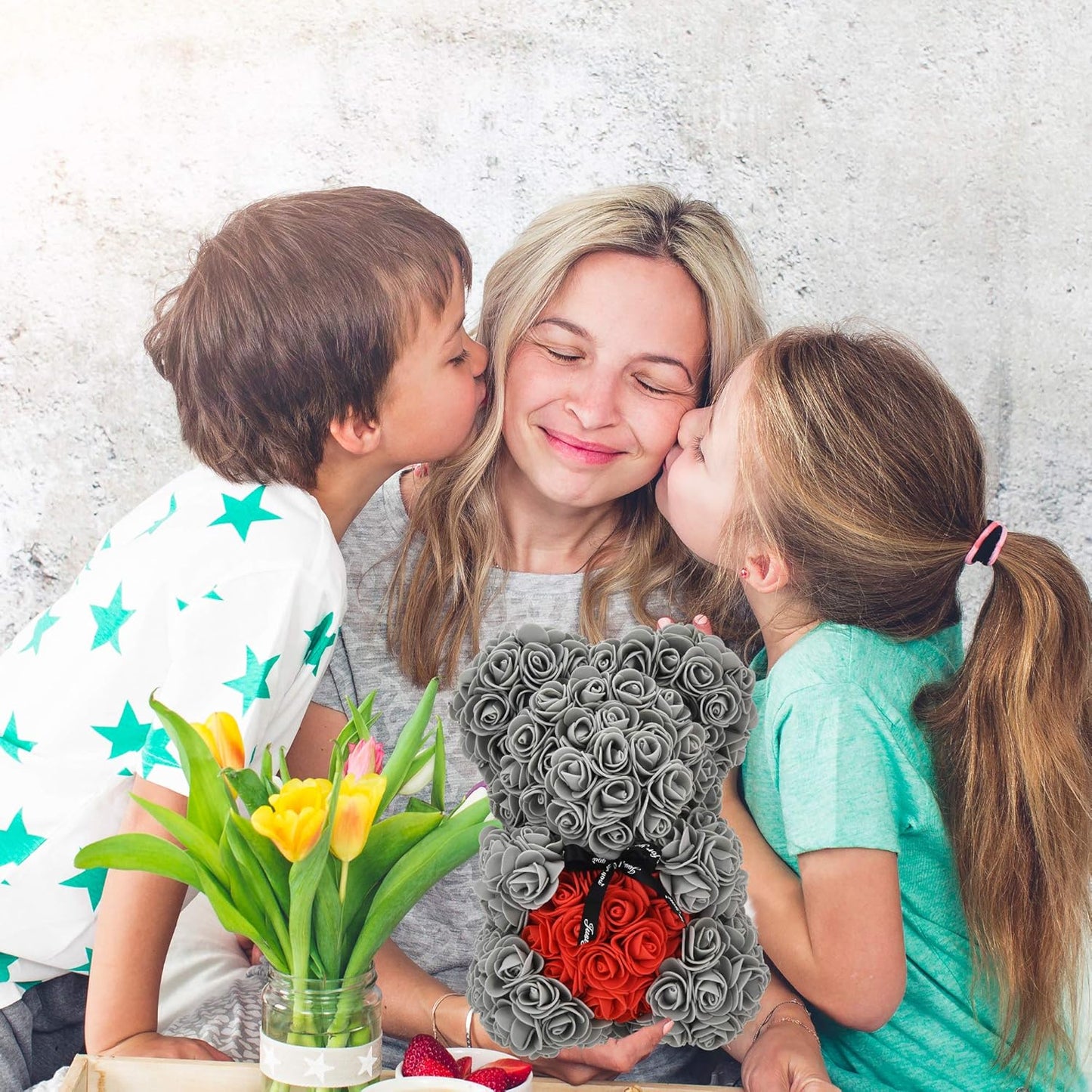 Rose Bear Gifts for Women, Mothers Day Rose Teddy Bear Gifts for Women Mom, Artificial Flower Teddy Bear Valentines Day Gifts for Girlfriend Wife Her, Birthday Gifts for Mom Women Sister