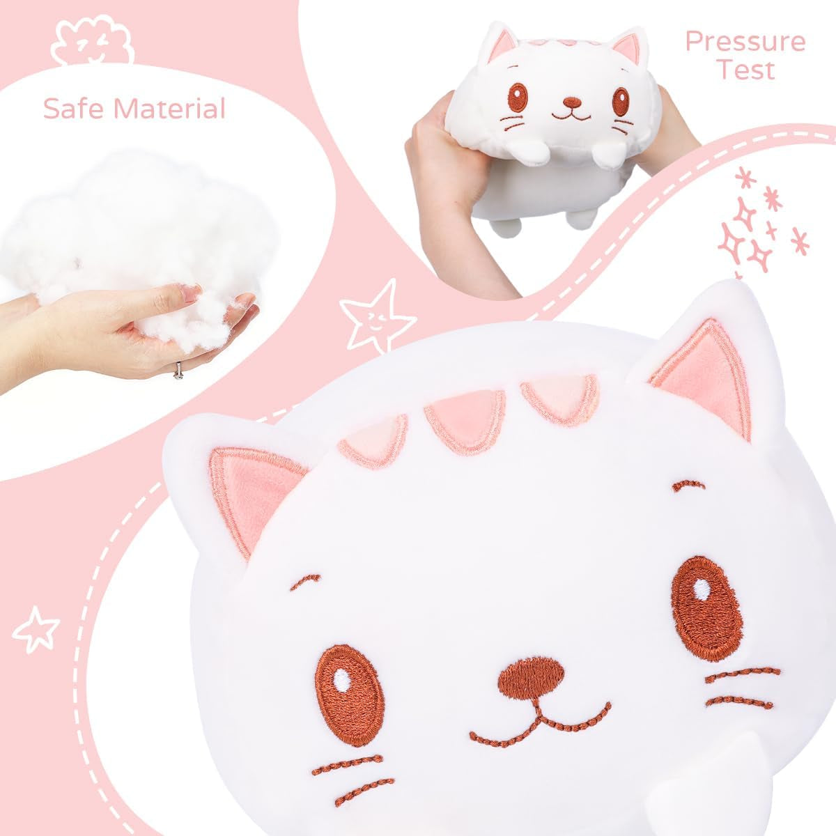 23.6 Inch Cute White Cat Plush Stuffed Animal Cylindrical Body Pillow,Super Soft Cartoon Hugging Toy Gifts for Bedding, Kids Sleeping Kawaii Pillow