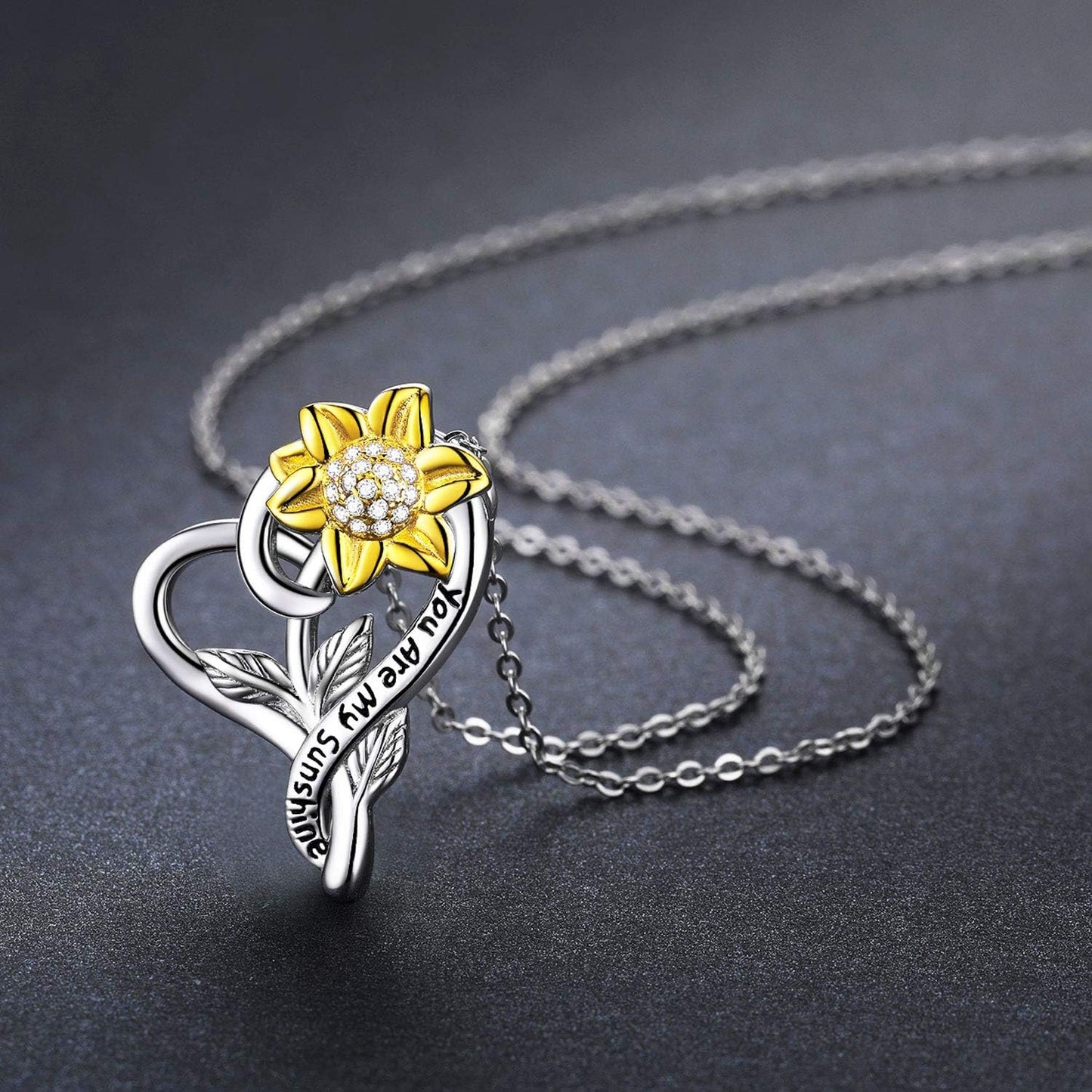 Sunflower Heart Necklace for Women S925 Sterling Silver You Are My Sunshine Pendant Necklaces Sunflower with CZ Pendant Necklace Anniversary Jewelry for Wife Girlfriend