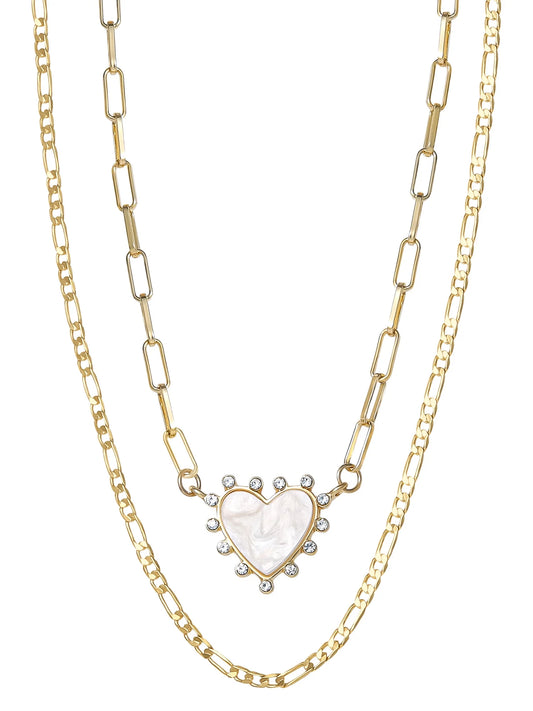 Gold Tone Fashion Metal Layer Heart Necklace