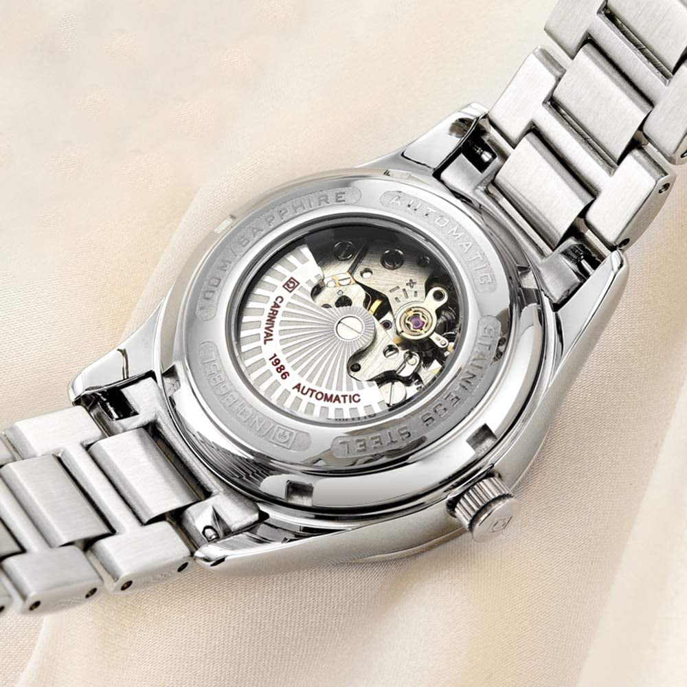 Women'S Diamond Automatic Mechanical Rose Gold Stainless Steel Sapphire Waterproof Lady'S Elegant Blue Watch