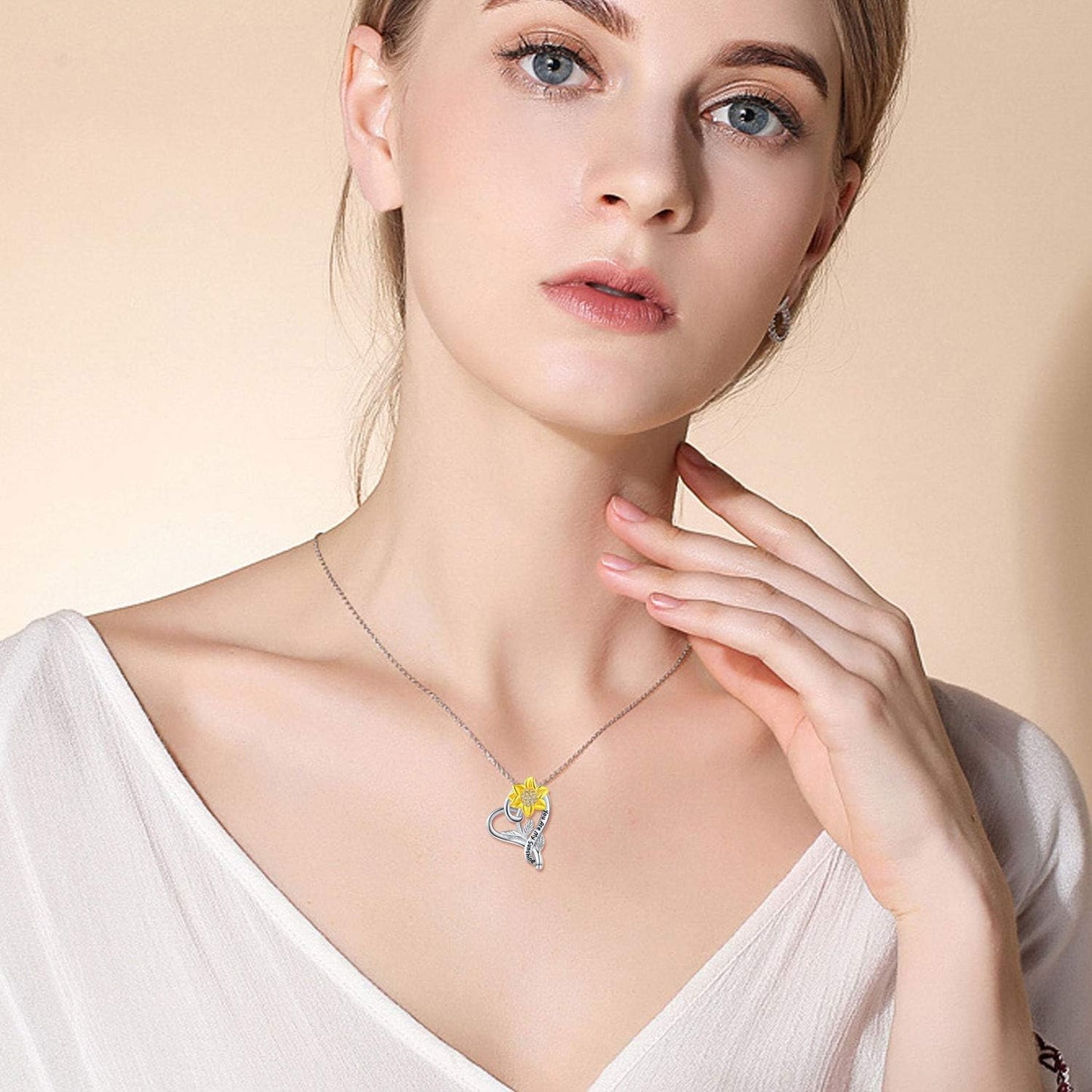 Sunflower Heart Necklace for Women S925 Sterling Silver You Are My Sunshine Pendant Necklaces Sunflower with CZ Pendant Necklace Anniversary Jewelry for Wife Girlfriend