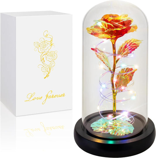 Birthday Gifts for Women,Christmas Rose Gifts for Women,Mom Gifts for Her,Colorful Red Light up Rose in a Glass Dome with Colorful Light,Rose Gifts for Wife Anniversary Thanksgiving