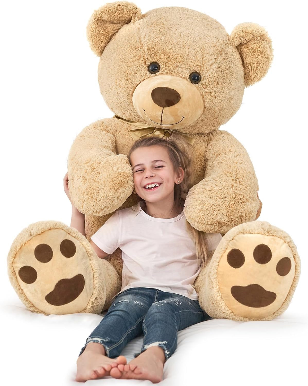 Giant Teddy Bear 5 Feet Tall - Light Brown Life Size Teddy Bear Stuffed Animals 59" - Fluffy Huge Teddy Bear with Footprints - Cuddly Love Gift for Girlfriend