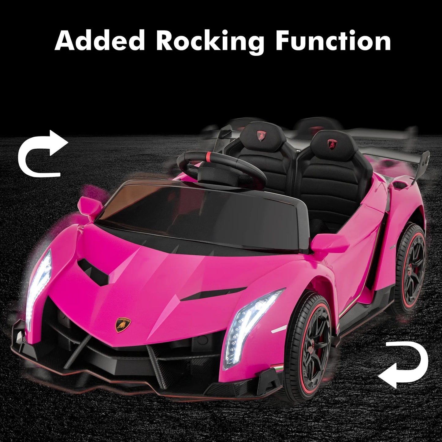 2 Seater Kids Ride on Car, 12V 4WD Licensed Lamborghini Veneno Powered Electric Vehicle with Hydraulic Doors, Rocking Mode, Adjustable Speeds, Remote Control, MP3, Headlight