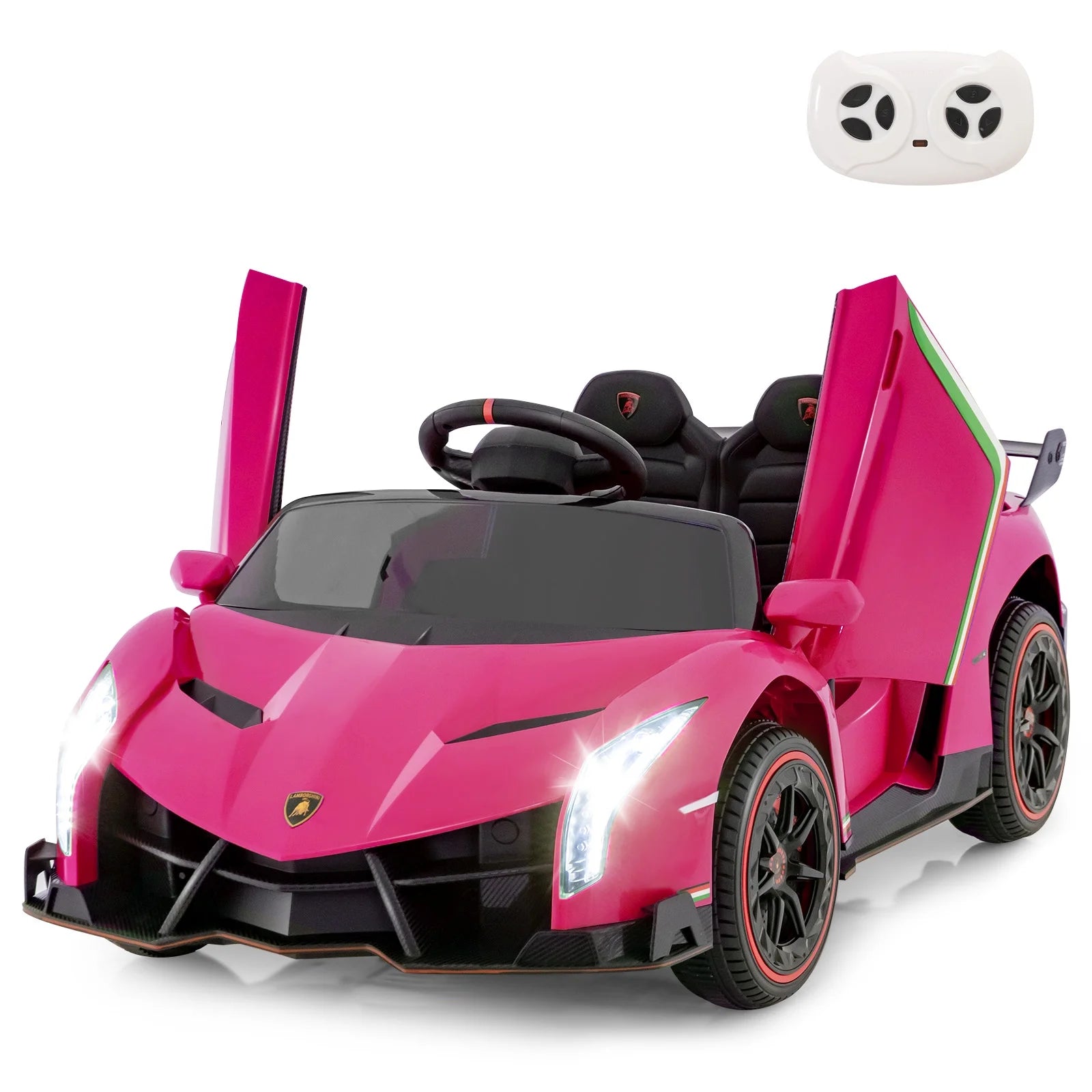 2 Seater Kids Ride on Car, 12V 4WD Licensed Lamborghini Veneno Powered Electric Vehicle with Hydraulic Doors, Rocking Mode, Adjustable Speeds, Remote Control, MP3, Headlight