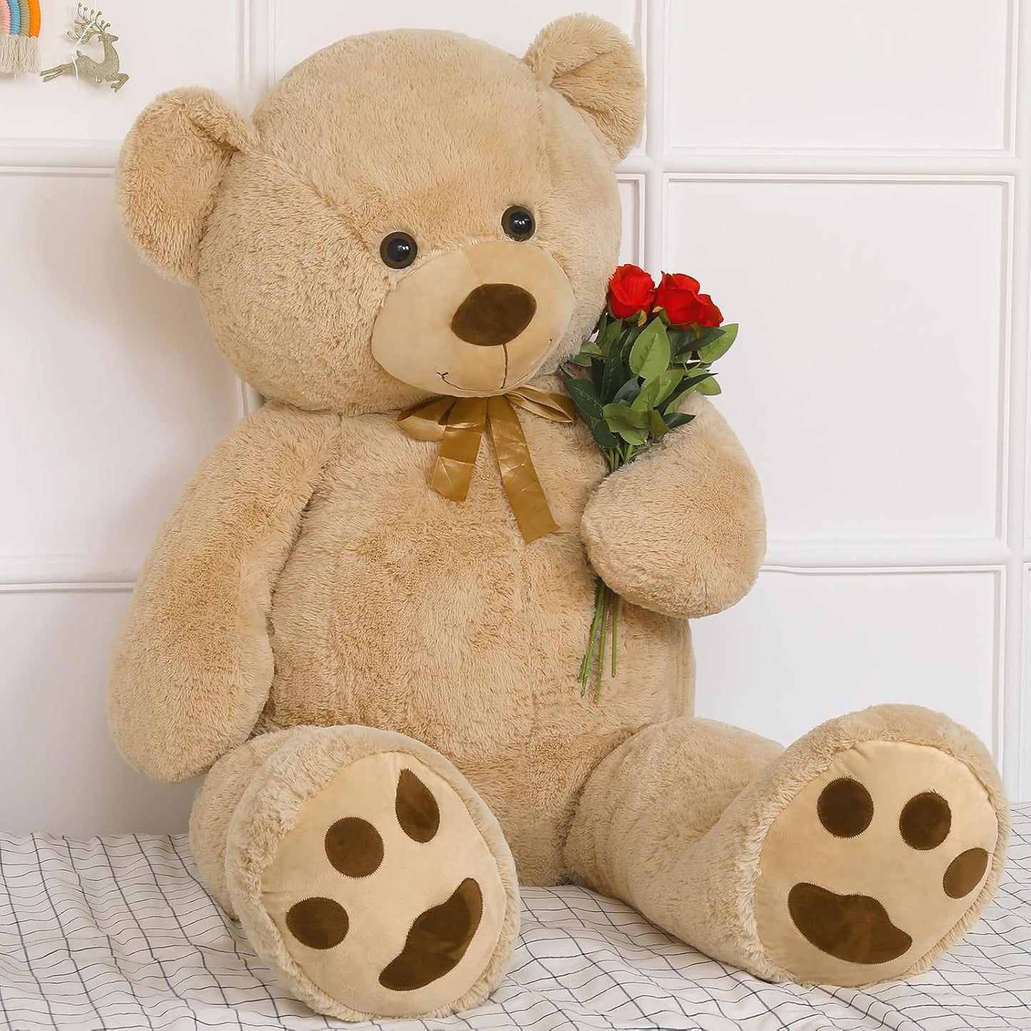 Giant Teddy Bear 5 Feet Tall - Light Brown Life Size Teddy Bear Stuffed Animals 59" - Fluffy Huge Teddy Bear with Footprints - Cuddly Love Gift for Girlfriend