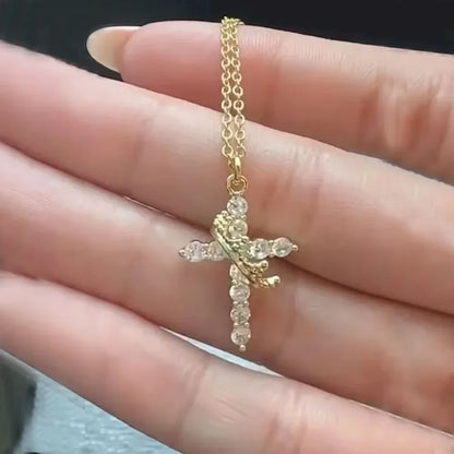 2024 Hot Sale AAAA Cubic Zircon Plated 14K Gold 50Cm Length Men Women Cross Necklace Crown Rotatable Hang Jewelry Drop Shipping