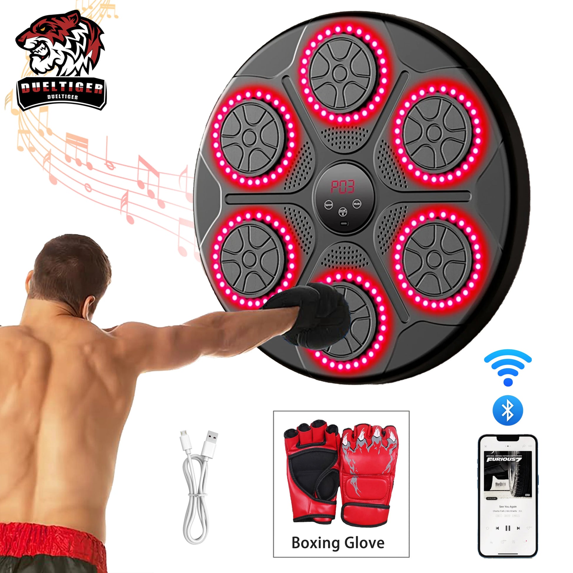 Smart Bluetooth Music Boxing Machine – Wall-Mounted Trainer for Home & Gym