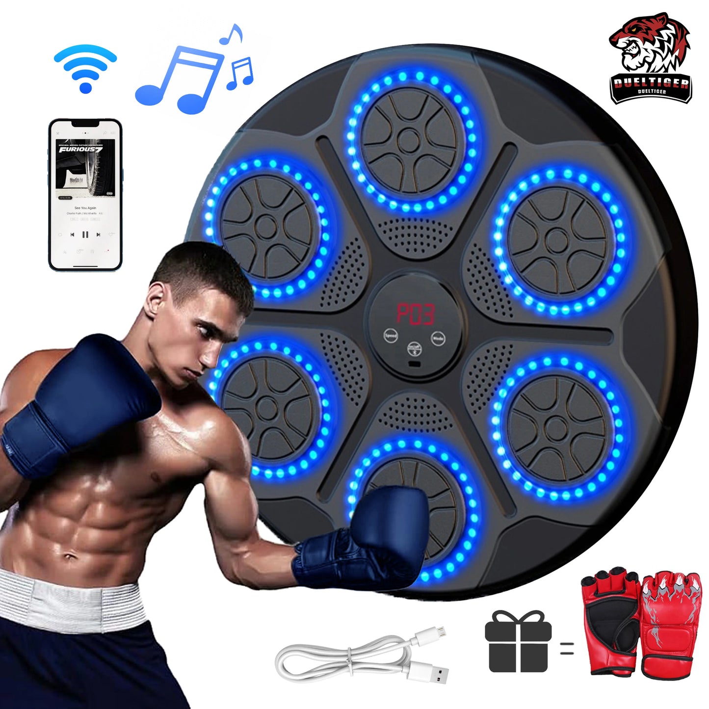 Smart Bluetooth Music Boxing Machine – Wall-Mounted Trainer for Home & Gym