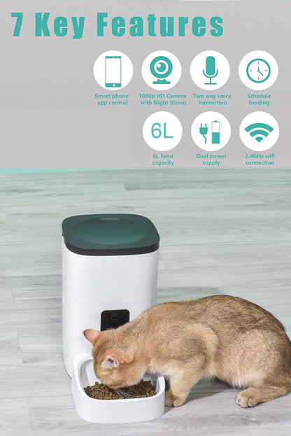 Smart 6L Automatic Pet Feeder with 1080P Camera, App Control & Voice Recorder - Perfect for Cats & Dogs!