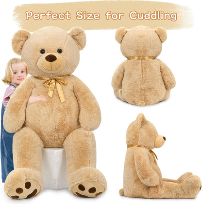 Giant Teddy Bear 5 Feet Tall - Light Brown Life Size Teddy Bear Stuffed Animals 59" - Fluffy Huge Teddy Bear with Footprints - Cuddly Love Gift for Girlfriend