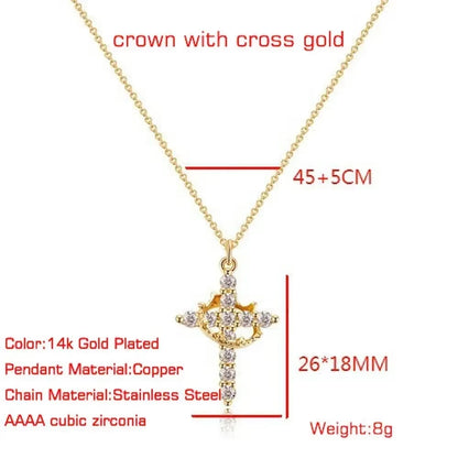 2024 Hot Sale AAAA Cubic Zircon Plated 14K Gold 50Cm Length Men Women Cross Necklace Crown Rotatable Hang Jewelry Drop Shipping