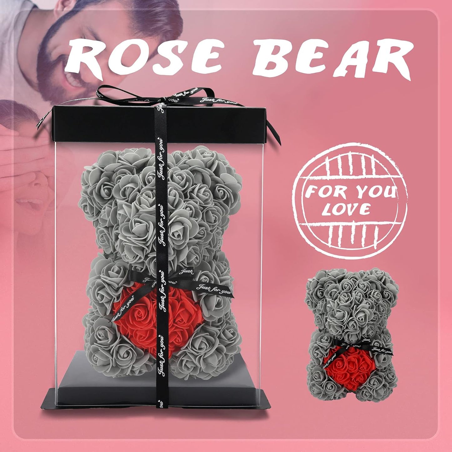 Rose Bear Gifts for Women, Mothers Day Rose Teddy Bear Gifts for Women Mom, Artificial Flower Teddy Bear Valentines Day Gifts for Girlfriend Wife Her, Birthday Gifts for Mom Women Sister