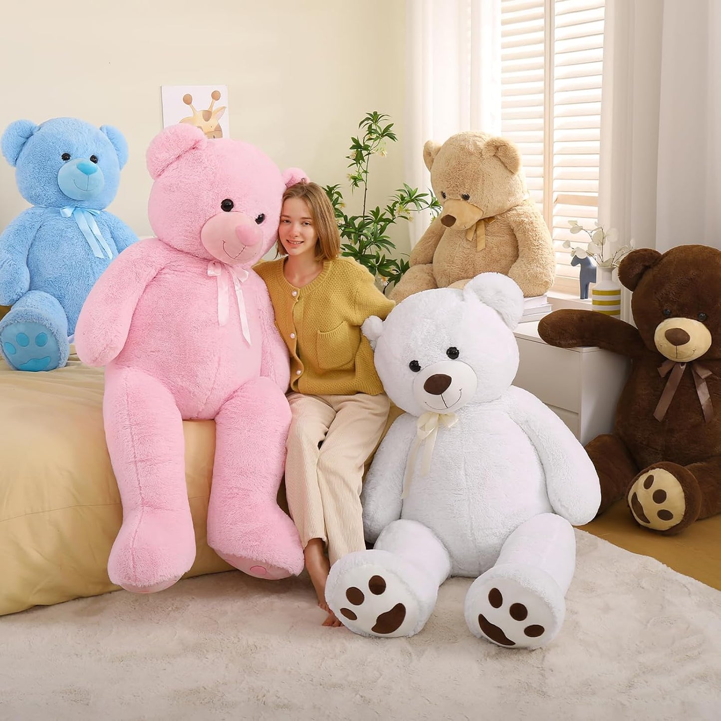 Giant Teddy Bear 5 Feet Tall - Light Brown Life Size Teddy Bear Stuffed Animals 59" - Fluffy Huge Teddy Bear with Footprints - Cuddly Love Gift for Girlfriend