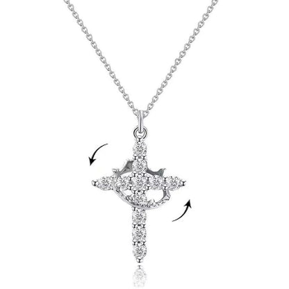 2024 Hot Sale AAAA Cubic Zircon Plated 14K Gold 50Cm Length Men Women Cross Necklace Crown Rotatable Hang Jewelry Drop Shipping