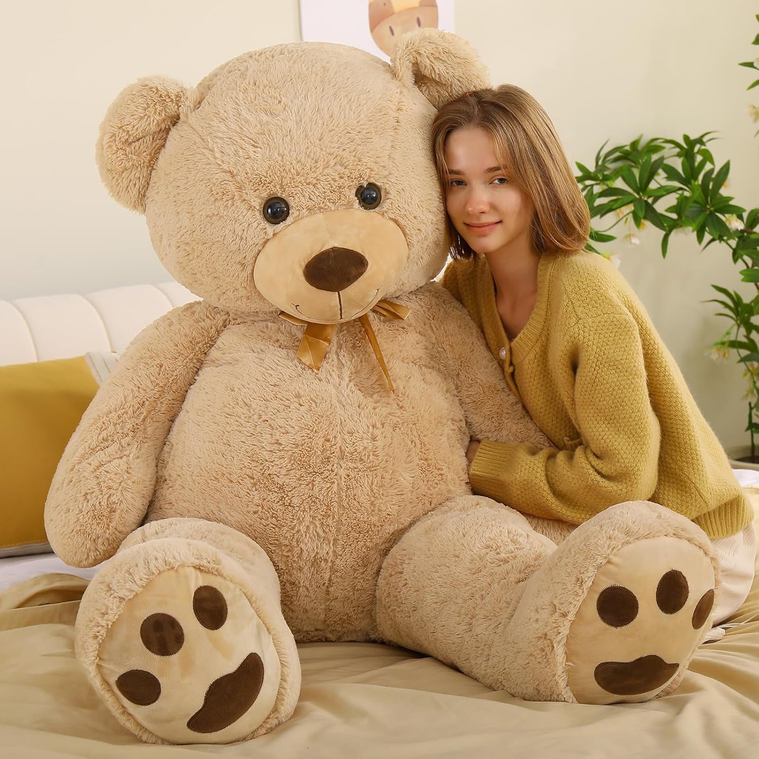 Giant Teddy Bear 5 Feet Tall - Light Brown Life Size Teddy Bear Stuffed Animals 59" - Fluffy Huge Teddy Bear with Footprints - Cuddly Love Gift for Girlfriend